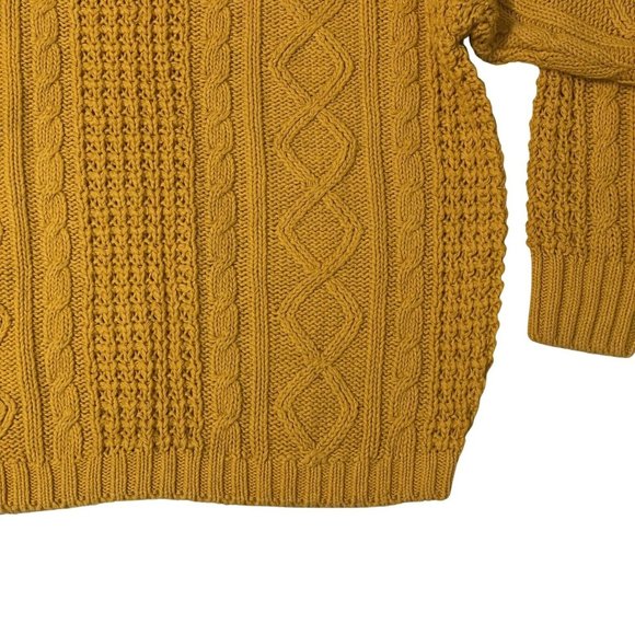 Vintage Sweater Womens Littlewood & Green Size medium Mustard Yellow Cable Knit - Picture 4 of 7